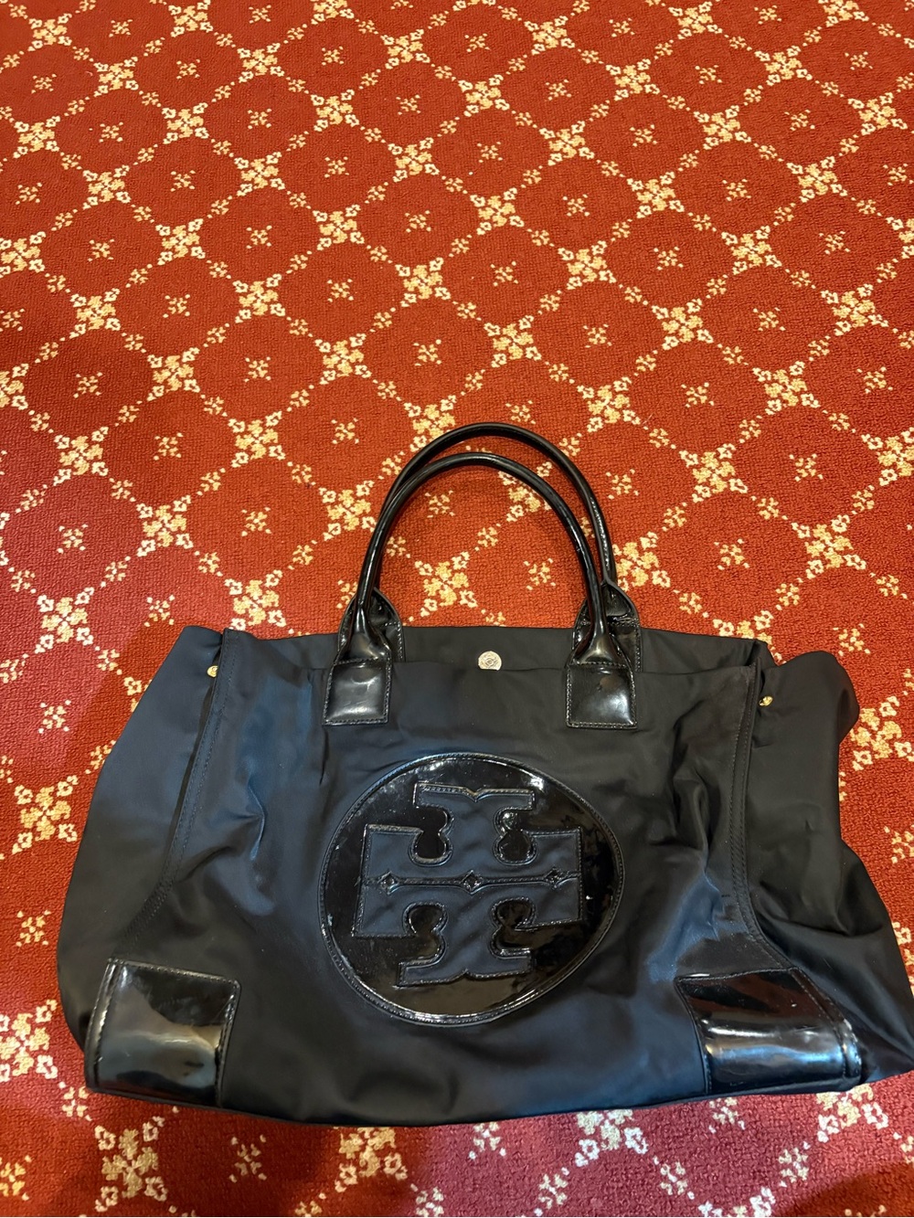 Tory Burch Black Nylon Tote with Patent Trim - Picture 4 of 5